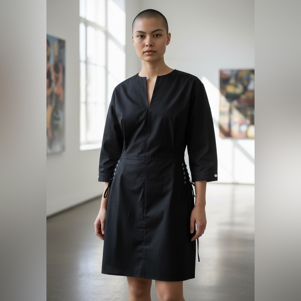 NWT Derek Lam Black Long Sleeve Dress w/ Lace up detail size 4